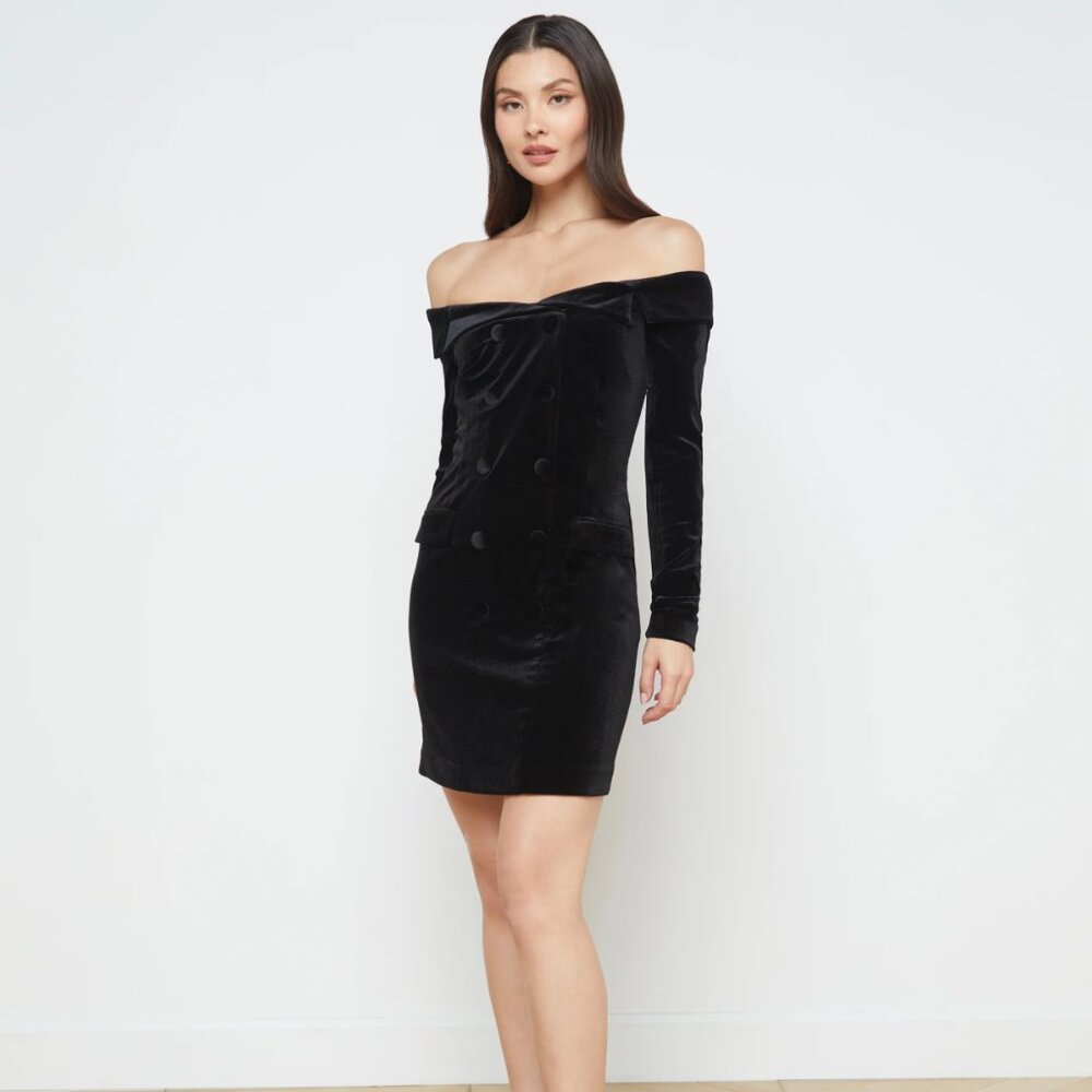 NEW L'AGENCE Micaela Velvet Dress Black, Size (4) (S)